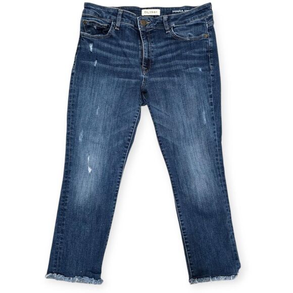 DL1961 Denim - DL1961 Size 32 Mara Jeans Womens Straight Ankle Cropped Raw Hem Blue Denim
